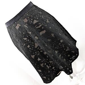 NWT! ANN TAYLOR PETITE! BLACK MACRAME LACE OVER NUDE TAN FLARED MINI SKIRT!SZ 0P